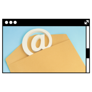 Envelope with an @ symbol peeking out symbolizing email marketing.