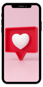 Smartphone with a heart shaped social media notification.